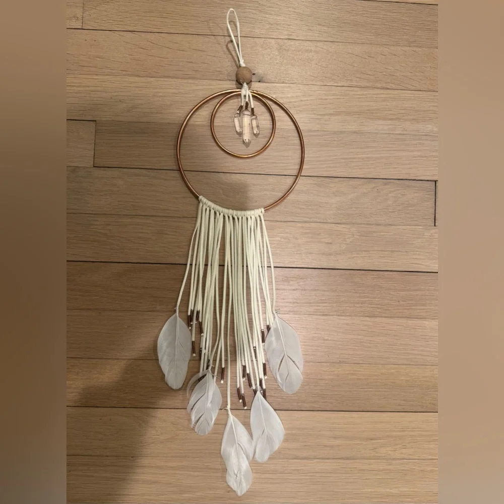 Boho White and Copper Feather Wall Hanging